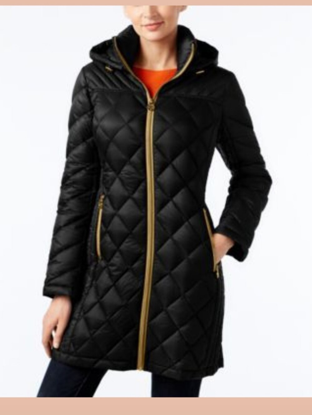 Michael Kors Ultra Light Weight Long Puffer Jacket Knit Sleeves Size Medium
